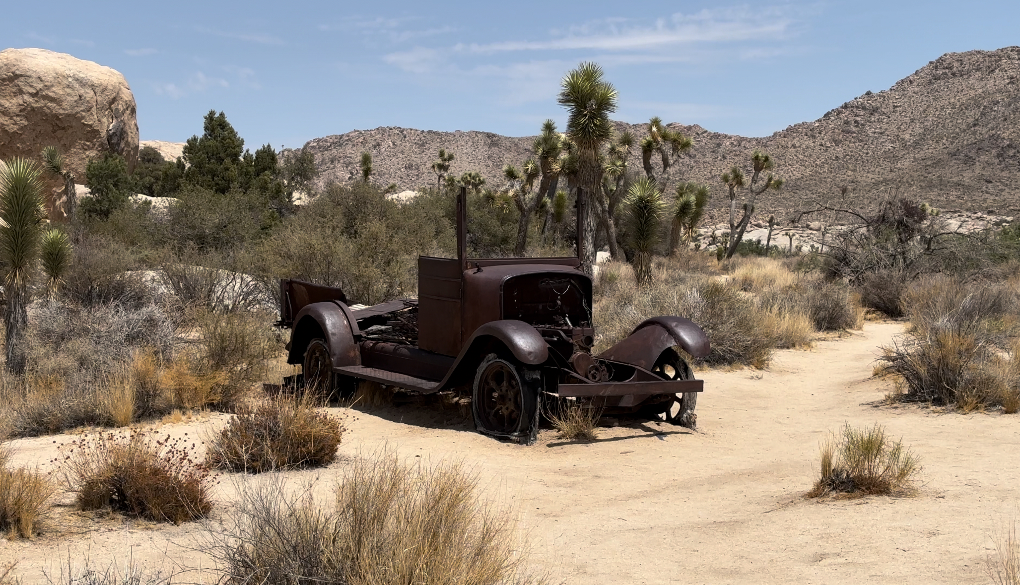 A burnt out car in Desert Hot Springs
