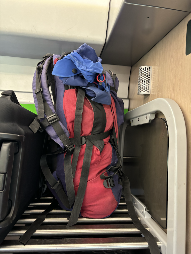A rucksack on the train