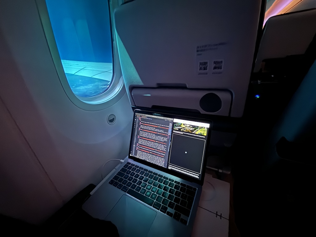 Me writing on a plane to Japan